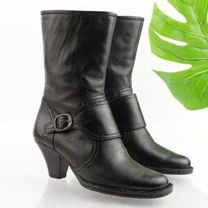 Born Womens Pavan Boots Size 6.5 Black Leather Block Heel Retro Moto MId Booties